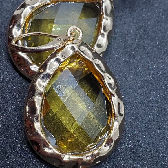Gold Tone Yellow Plastic Teardrop Earrings Women